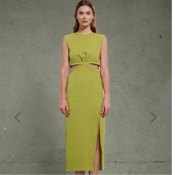🔥 Zara Cutout Midi Dress - Olive Green - Linen - Picture 6 of 7
